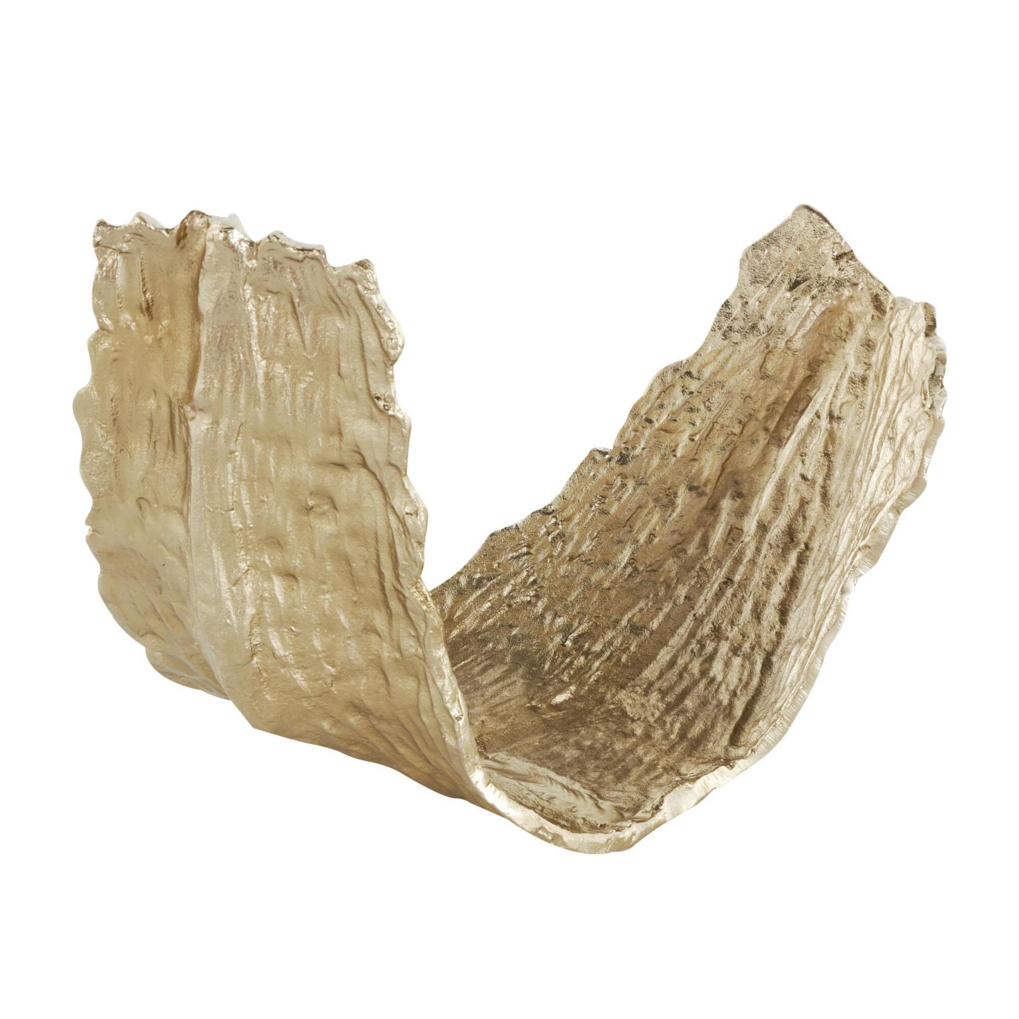 15" Gold Abstract Textured Folded Leaf Aluminum Bowl Sculpture